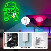 Ovoninn Alien Neon Sign Green Alien Led Neon Signs For Wall Decor Dimmable Neon Lights Signs For Bedroom Usb Powered Light Up Si