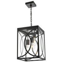 Winshen Outdoor Pendant Light Fixture, 3-Light Black Large Exterior Hanging Lantern With Clear Glass, Metal Outdoor Chandelier Porch Lighting For Front Porch Entrance