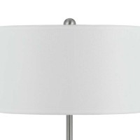 27 Inch Modern Table Lamp With Round Drum Shade, 2 Outlets, White, Chrome