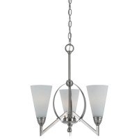 19 Inch 3 Light Chandelier With Frosted Glass Shade, Silver Finish, White