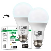 Qualilux Dimmable Dusk To Dawn Light Bulbs Outdoor, Automatic Light Sensing Bulb, 1000Lm, 75W Equivalent, Daylight, Led 12W, A19 E26 Base, 2 Pack, Hq-H029