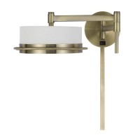 21 Inch Modern Wall Lamp With Swing Arm, Integrated Led, White Shade, Brass