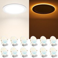 Amico 12 Pack 8 Inch 5Cct Led Recessed Ceiling Light With Night Light, 2700K/3000K/3500K/4000K/5000K Selectable Ultra-Thin Recessed Lighting, 18W=120W, 1600Lm, Dimmable Canless Wafer Downlight Etl&Fcc