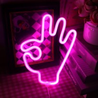 Qiaofei Ok Gesture Hand Shape Finger Neon Sign Hanging Decorative Neon Light Usb Or Battery Operated For Home Bedroom Bar Restaurant Christmas Birthday Party Gift Led Art Wall Decoration Light-Pink