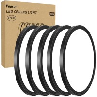 Peasur 5Pack 9Inch Flush Mount Ceiling Light,18W 5000K Bright Led Light Fixture, Ultra-Slim Round Flat Low Profile Ceiling Lamp For Kitchen Basement Hallway Bathroom - Black