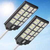 Insdea 1600W Led Solar Street Light Motion Sensor, 160000Lm Dusk To Dawn Solar Lights For Outside, Ip65 Waterproof Solar Flood Lights Outdoor, Solar Security Lights For Garden Yard Parking Lot (2Pcs)