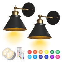 Lumiman Black Battery Operated Wall Sconce Industrial Wireless Wall Sconce Set Of 2 With 270Rotate Head Timer Dimmable Rgb Ba