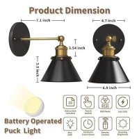 Lumiman Black Battery Operated Wall Sconce Industrial Wireless Wall Sconce Set Of 2 With 270Rotate Head Timer Dimmable Rgb Ba