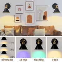 Lumiman Black Battery Operated Wall Sconce Industrial Wireless Wall Sconce Set Of 2 With 270Rotate Head Timer Dimmable Rgb Ba