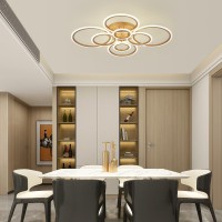 Vikaey Modern Ceiling Light 8 Rings Led Flush Mount Ceiling Light Gold Ceiling Lighting Fixtures Close To Ceiling Lamp For Li