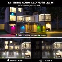 Flood Lights Outdoor Rgb 500W Equivalent Smart Color Change Daylight 5700K Landscape Light Ip66 Waterproof Patio Lights Via