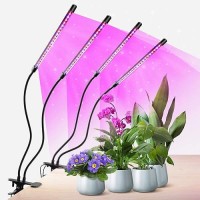 Growstar Plant Lights For Indoor Growing Red Blue Spectrum 4 Heads Clip Grow Lamps With 10 Feet Cables For Seeding Blooming And