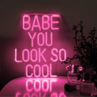 Wowlamps Babe You Look So Cool Neon Sign Led Pink Word Light Up Signs For Wall Decor Preppy Aesthetic Girly Teen Light For Bedr