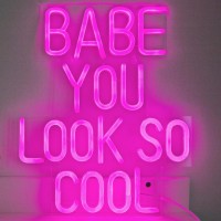 Wowlamps Babe You Look So Cool Neon Sign Led Pink Word Light Up Signs For Wall Decor Preppy Aesthetic Girly Teen Light For Bedr