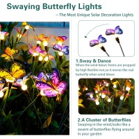 Tonulax Solar Garden Lights - Newest Swaying Butterfly Light, Swaying In The Wind, Solar Outdoor Lights, Yard Patio Pathway Decoration, High Flexibility Iron Wire & Realistic Butterflies(4 Pack)