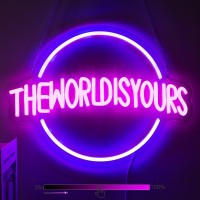 Moodlion The World Is Yours Neon Sign Neon Signs For Wall Decor Neon Dimmable Blue Led Signs Bedroom Neon Planet Light Up Sig