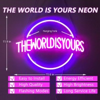 Moodlion The World Is Yours Neon Sign Neon Signs For Wall Decor Neon Dimmable Blue Led Signs Bedroom Neon Planet Light Up Sig