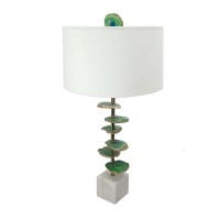 Parks 30 Inch Table Lamp With Agate Slices And Linen Drum Shade, White