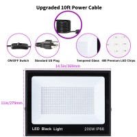 Upgraded 200W Led Black Light 2 Pack With 10Ft Cable Ip66 Waterproof Outdoor Blacklight Flood Light With Plug Switch Powerful