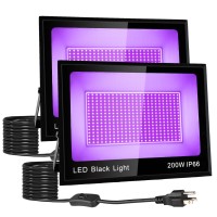 2 Pack 200W Led Black Light Blacklight Flood Light With Plug Switch Ip66 Waterproof Outdoor Black Light Spotlight For Neon G