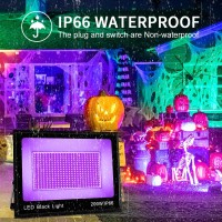 2 Pack 200W Led Black Light Blacklight Flood Light With Plug Switch Ip66 Waterproof Outdoor Black Light Spotlight For Neon G