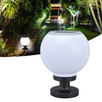 Bordstract Globe Outdoor Post Lantern, Waterproof White Solar Lights With Black Base, Led Post Light Round Lamp For Outdoor, Garden, Patio, Yard, Walkway Decoration