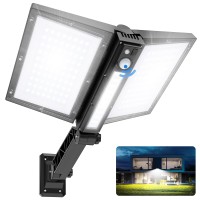 Papasbox Solar Lights Outdoor - Double Solar Panels Motion Sensor Flood Light Ip65 Waterproof Led Powered Dusk Dawn Exterior Security Lamp With Remote Control And 3 Modes For Wall Patio Yard Lighting