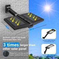 Papasbox Solar Lights Outdoor - Double Solar Panels Motion Sensor Flood Light Ip65 Waterproof Led Powered Dusk Dawn Exterior Security Lamp With Remote Control And 3 Modes For Wall Patio Yard Lighting