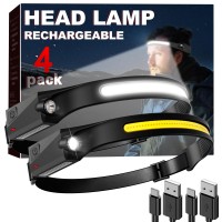 Led Headlamp Rechargeable [4 Pack] Headlamps For Adults Rechargeable 230 Wide Beam Head Lights For Forehead 5 Modes Type-C Charging Head Lamp For Camping, Hiking, Running, Repairing, Fishing, Cycling