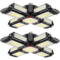 Ghustar 2-Pack Garage Lights Ceiling Led With 12 Adjustable Panels,180W Deformable Garage Light, 18000Lm Plug In Led Shop Lights For Garage Workshop Basement Support E26/E27 Screw Base