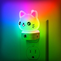 Cat Night Lights Plug Into Wall Cute Night Light For Kids 8Color Rgb Led Night Light Nightlight With Dusk To Dawn Sensor Ni