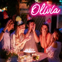 Attneon Olivia Name Neon Sign Led Name Neon Light For Kids Bedroom Birthday Party Decoration Neon Sign Customizable For Girl Bir