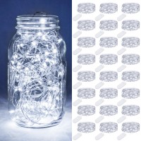 24 Pack Fairy Lights Battery Operated, Litogo 7Ft 20 Led Fairy Lights Waterproof Silver Wire Battery Fairy Lights, Fairy Lights For Mason Jars For Diy Wedding Party Christmas Bedroom Patio, Cold White