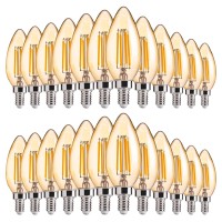 Flsnt Amber Led Candelabra Light Bulbs 40W Equivalent, B11 E12 Led Chandelier Bulbs, 2200K Warm White, Dimmable, 330Lm, 24 Pack