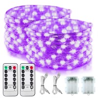 2 Pack Battery Operated Uv Blacklight, 16.4Ft 2835 Led Uv Lamp Beads 8 Modes Flexible Black Lights Fixtures Fairy String Lights With Remote For Fluorescent Party Stage Body Paint Halloween Dcor