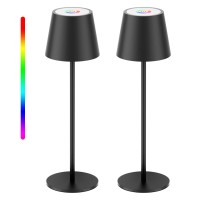 Aipsun Cordless Table Lamp Rgb 2 Pack 5000Mah 3W Battery Operated Lamp Portable Led Black Rechargeable Table Lamp 3000K Stepless Dimming Touch Lamp For Home/Outdoor Waterproof