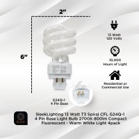 Sleeklighting 13 Watt T3 Spiral Cfl 4 Pin G24Q1 Base Light Bulb 2700K 800Lm Compact Fluorescent Warm White Light 4Pack