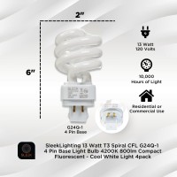 Sleeklighting 13 Watt T3 Spiral Cfl 4 Pin G24Q-1 Base Light Bulb 4200K 800Lm - Compact Fluorescent -Warm White Light 4Pack