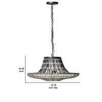 20 Inch Rattan Pendant Chandelier With Beads, Black(D0102Hgd6Ry)