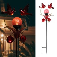 Vcuteka Christmas Cardinal Solar Lights Outdoor Metal Garden Stake Waterproof Crackle Glass Globe Garden Decor Cardinal For Pathway, Lawn, Patio, Yard