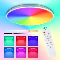 Rgb Flush Mount Ceiling Light Dimmable With Remote Control 24W 2520Lm Color Changing Ceiling Light Fixture 3000K6500K 12Inch