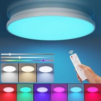 Rgb Flush Mount Ceiling Light Dimmable With Remote Control 24W 2520Lm Color Changing Ceiling Light Fixture 3000K6500K 12Inch