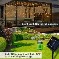 Dbfairy Solar Curtain Lights 196Ft X 33Ft 300 Led Outdoor Solar Curtain Lights Waterproof Green Wire With 8 Mode For Garden Ha