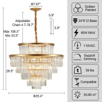 Lighceac 35 24Light Modern Crystal Chandelier Light Fixture Large 6Tier Gold Luxury Chandeliers For Dining Room Round Hangin