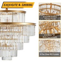 Lighceac 35 24Light Modern Crystal Chandelier Light Fixture Large 6Tier Gold Luxury Chandeliers For Dining Room Round Hangin