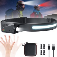 2023 New Led Headlamp Rechargeable 230 Wide Beam Head Lamp With Red Light Option 6 Modes Adjustable Motion Sensor Head Lig