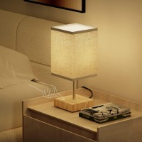 Hugchg Touch Control Table Lamp, Dimmable Touch Control Bedside Lamp Nightstand Lamp With Beige Fabric Shade Bedroom Lamp For Bedroom For Living Room, Reading, Office