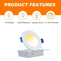 Ulcct Light 6 Inch 12W 5Cct Led Recessed Ceiling Light With Junction Box 2700K3000K4000K5000K6000K Selectable 1300Lm Brigh