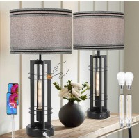 Momyofdy 27 Touch Control Farmhouse Table Lamps Set Of 2 Tall 2Light Design Black Bedroom Bedside Nightstand Wac Usb Ports