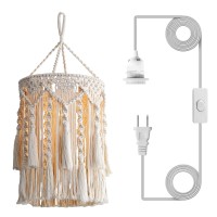 Bioaqua Boho Lamp Shade,Boho Hanging Lamp Handmade Macrame Lamp Shade Plug In Pendant Light,Bohemian Hanging Lights With Plug In Cord Light Fixtures For Boho Bedroom Decor Living Room (Type 3)